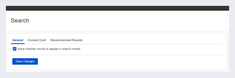 General tab of the Search page in Control Panel.