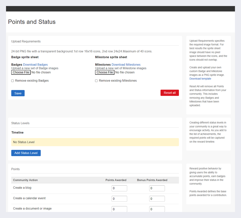 Control panel's Points and Status page.
