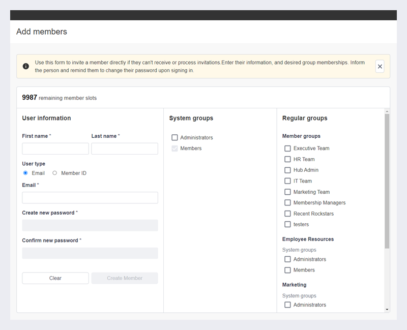 Control Panel's Add a Member page.