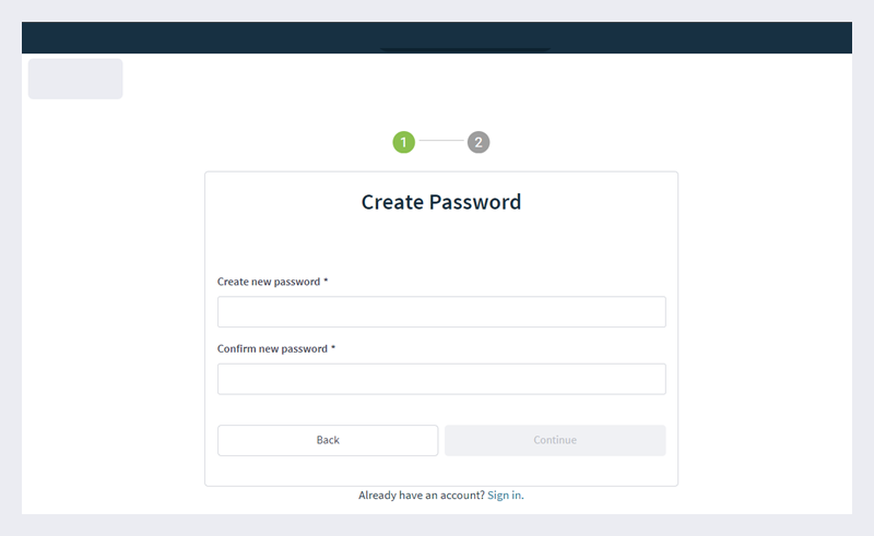 Entering a new password after signing in with an assigned password.