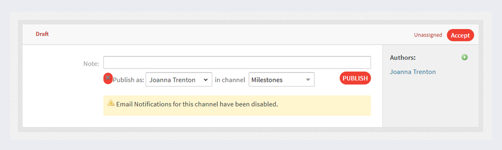 A warning below the publish options.