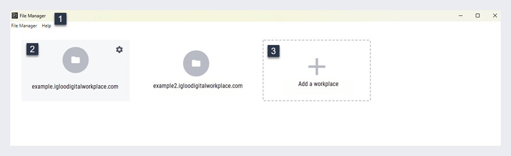 File Manager's Workplace Selection Screen.