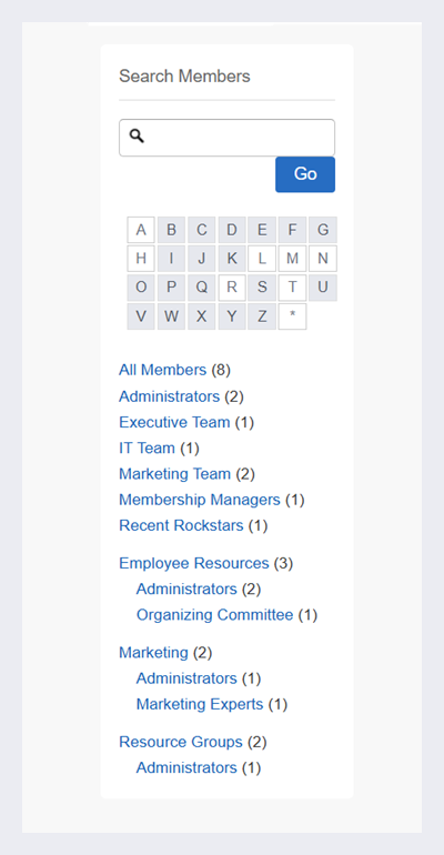 Search Members area of Manage Members page.