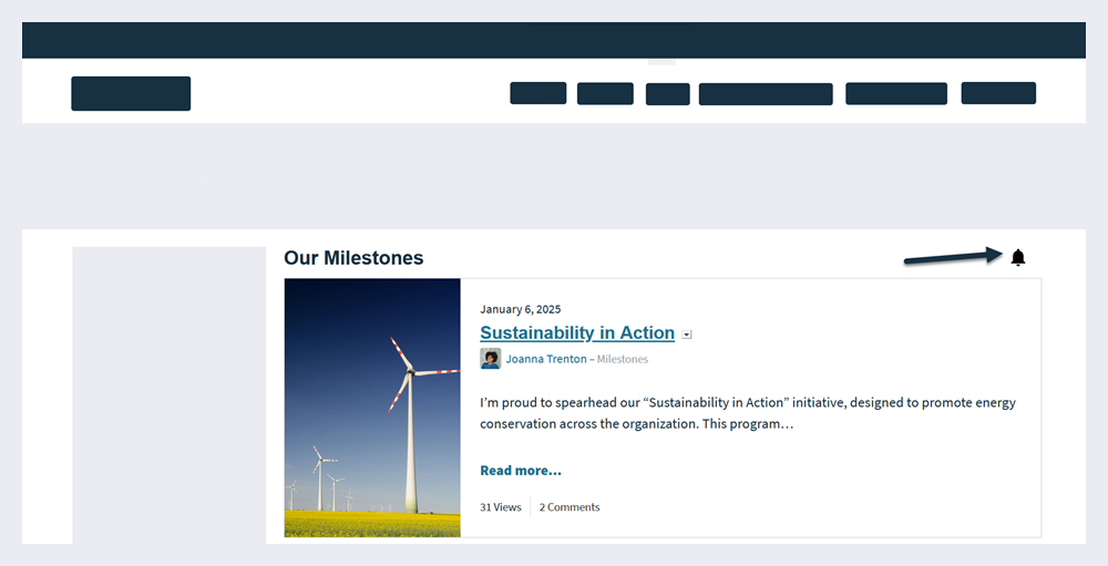 The follow bell at the top of a blog articles widget.