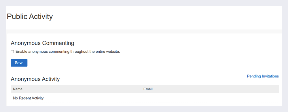 The Public Activity page.