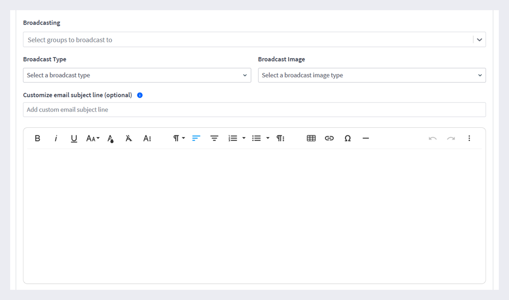 The broadcast option for new blog articles.