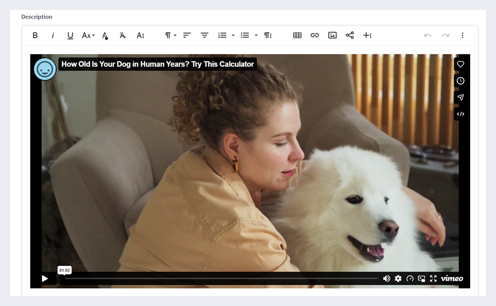 A video inserted into the editor.